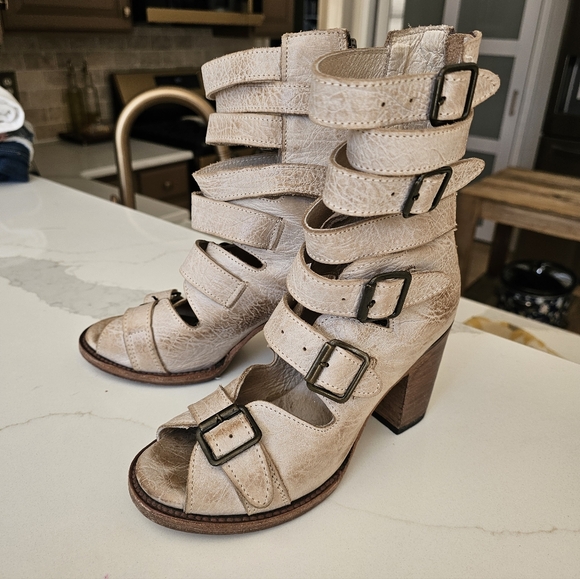Freebird Bond RARE Gladiator Strappy Heeled Boots Rustic Tan Cream - Picture 9 of 12